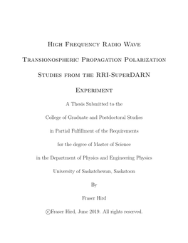 High Frequency Radio Wave Transionospheric Propagation