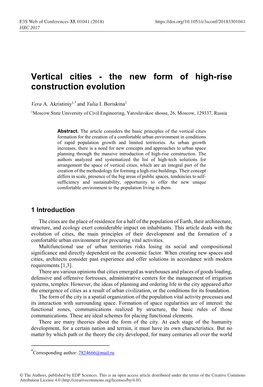 Vertical Cities - the New Form of High-Rise Construction Evolution