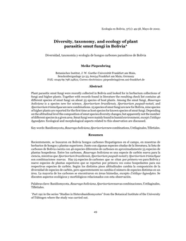 Diversity, Taxonomy, and Ecology of Plant Parasitic Smut Fungi in Bolivia*