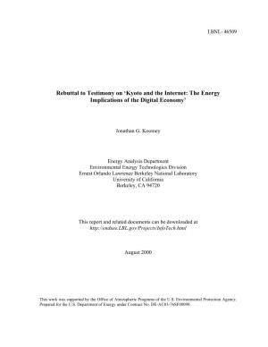 Rebuttal to Testimony on 'Kyoto and the Internet: the Energy