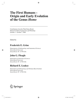 The First Humans - Origin and Early Evolution of the Genus Homo