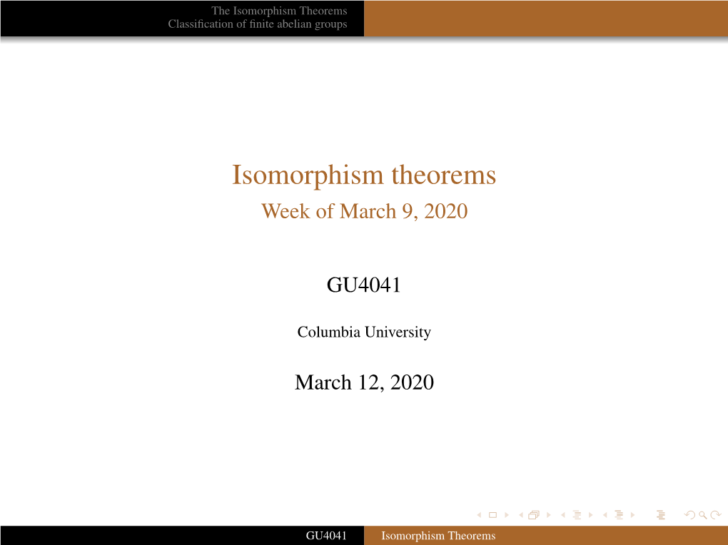 Isomorphism Theorems Classiﬁcation of ﬁnite Abelian Groups