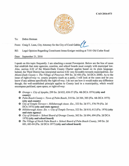 From: Craig E. Leen, City Attorney for the City of Coral Gables({ . CAO