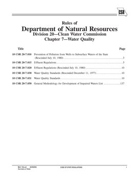 Department of Natural Resources Division 20—Clean Water Commission Chapter 7—Water Quality
