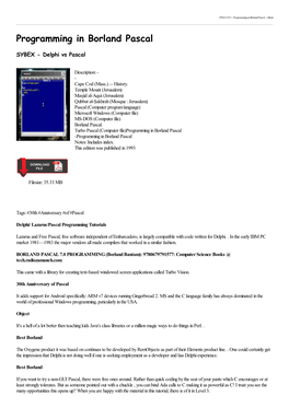 Programming in Borland Pascal ~ Ebook Programming in Borland Pascal SYBEX - Delphi Vs Pascal