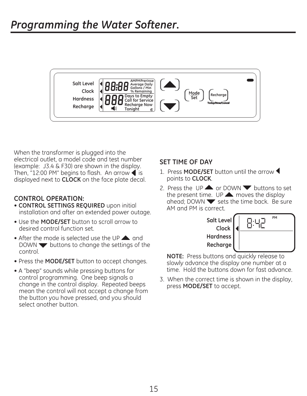 Programming the Water Softener