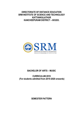 Directorate of Distance Education Srm Institute of Science and Technology Kattankulathur Kancheepuram District – 603203