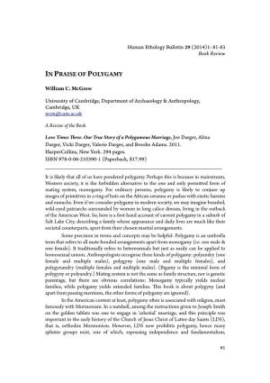 In Praise of Polygamy Human Ethology Bulletin 29 (2014)1: 81-83 Includes the Authors