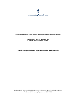 Pininfarina Group 2017 Consolidated Non-Financial Statement