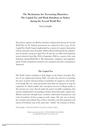 The Mechanisms for Terrorizing Minorities: the Capital Tax and Work Battalions in Turkey During the Second World War