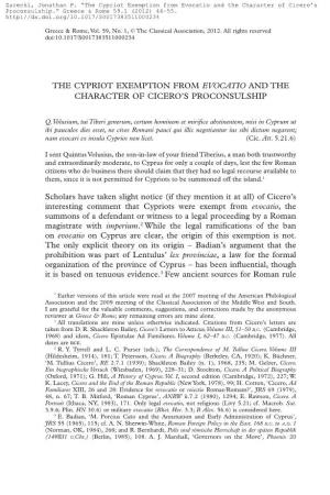 The Cypriot Exemption from Evocatio and the Character of Cicero's