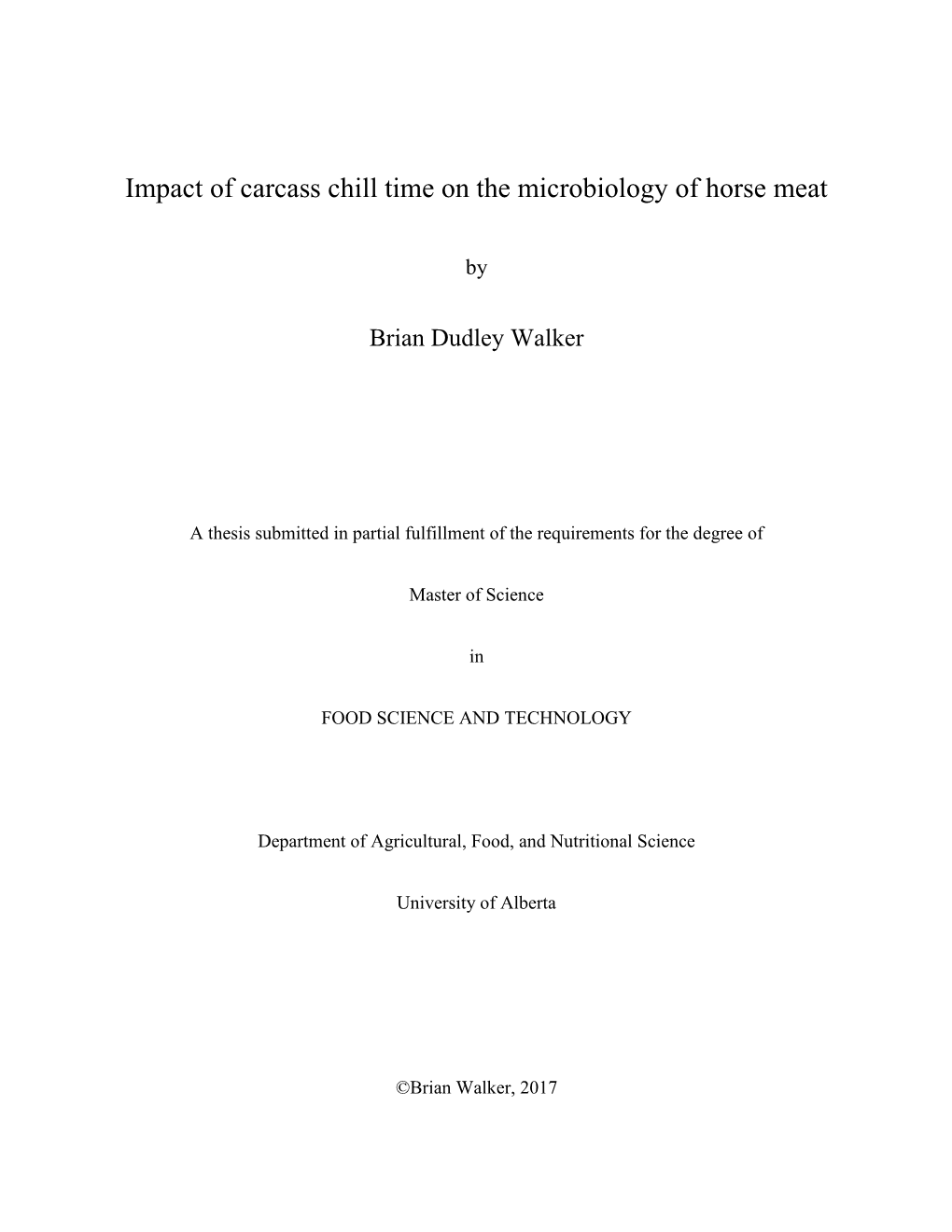 Impact of Carcass Chill Time on the Microbiology of Horse Meat