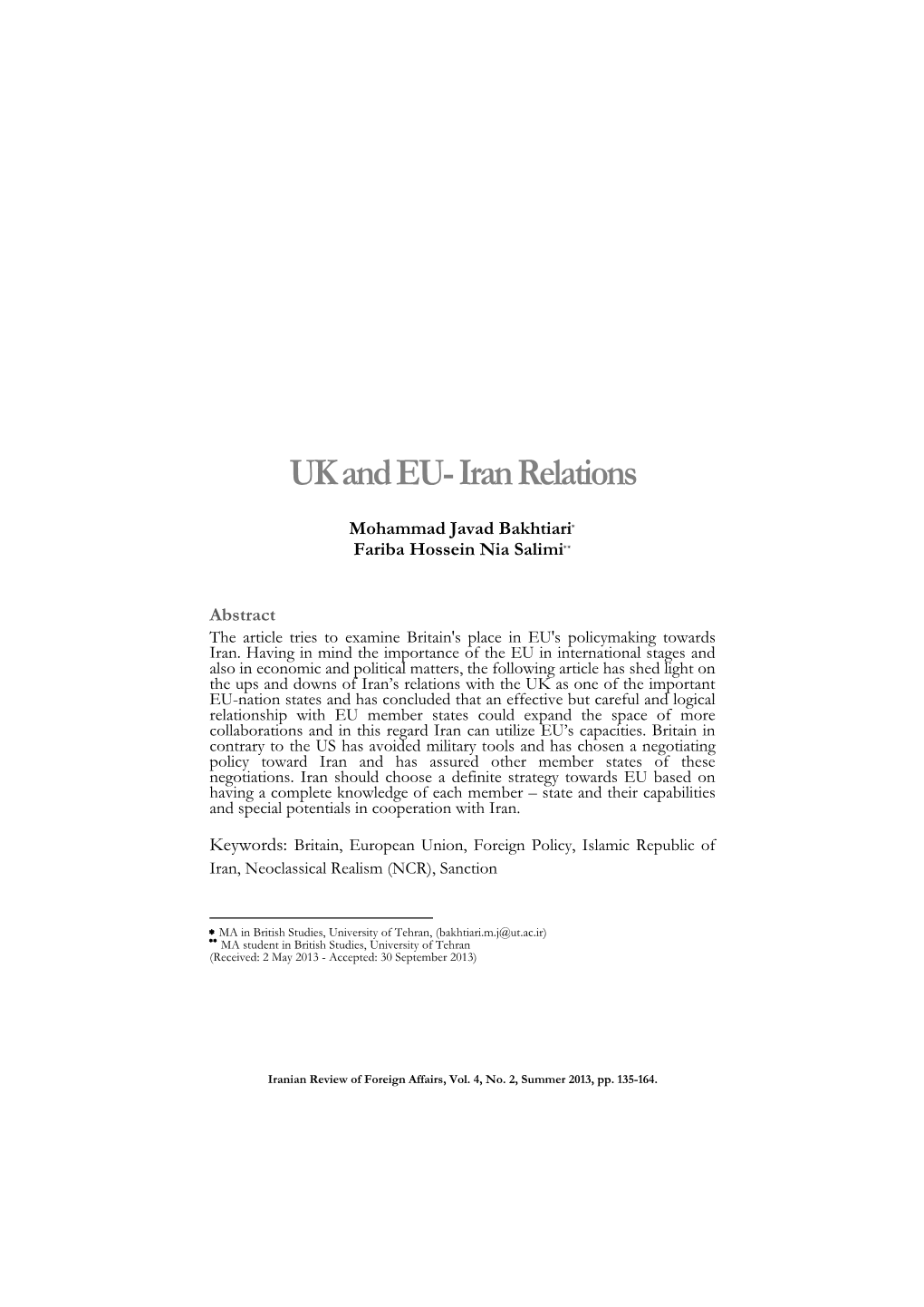 UK and EU- Iran Relations