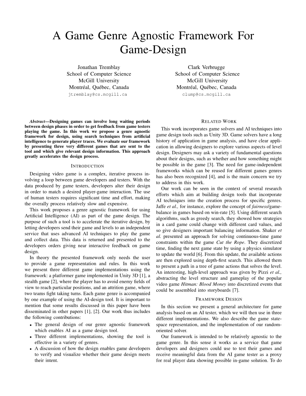 A Game Genre Agnostic Framework for Game-Design