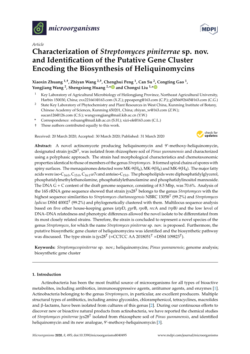 Characterization of Streptomyces Piniterrae Sp. Nov. and Identification