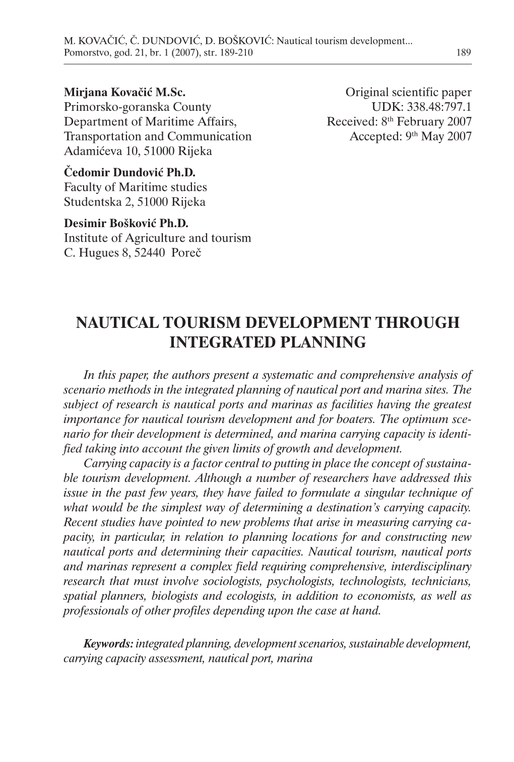 Nautical Tourism Development Through Integrated Planning