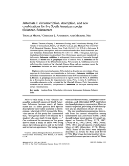 Jaltomata I: Circumscription, Description, and New Combinations for Five South American Species (Solaneae, Solanaceae)