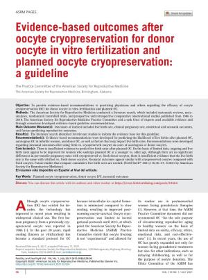 Evidence-Based Outcomes After Oocyte Cryopreservation for Donor Oocyte in Vitro Fertilization and Planned Oocyte Cryopreservation: a Guideline