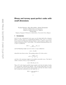 Binary and Ternary Quasi-Perfect Codes with Small Dimensions