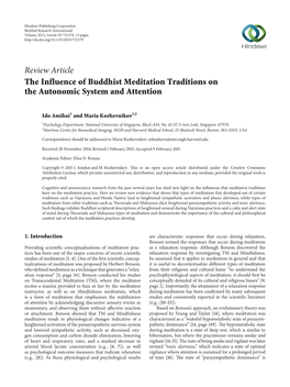 Review Article the Influence of Buddhist Meditation Traditions on the Autonomic System and Attention