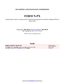 GABELLI EQUITY TRUST INC Form N-PX Filed