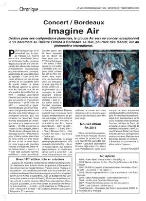 Imagine Air Célèbre Pour Ses Compositions Planantes, Le Groupe Air Sera En Concert Exceptionnel Le 23 Novembre Au Théâtre Fémina À Bordeaux
