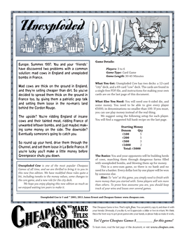 I Gave Cheapass Games $______For This Game! to Learn More, Read the Last Page of This Document, Or Visit