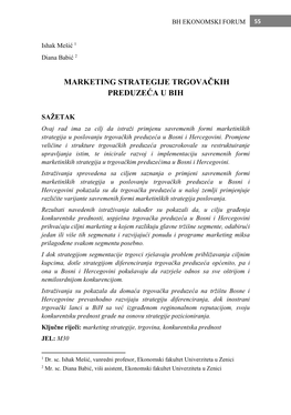 Marketing Strategije Trgovačkih Preduzeća U Bih