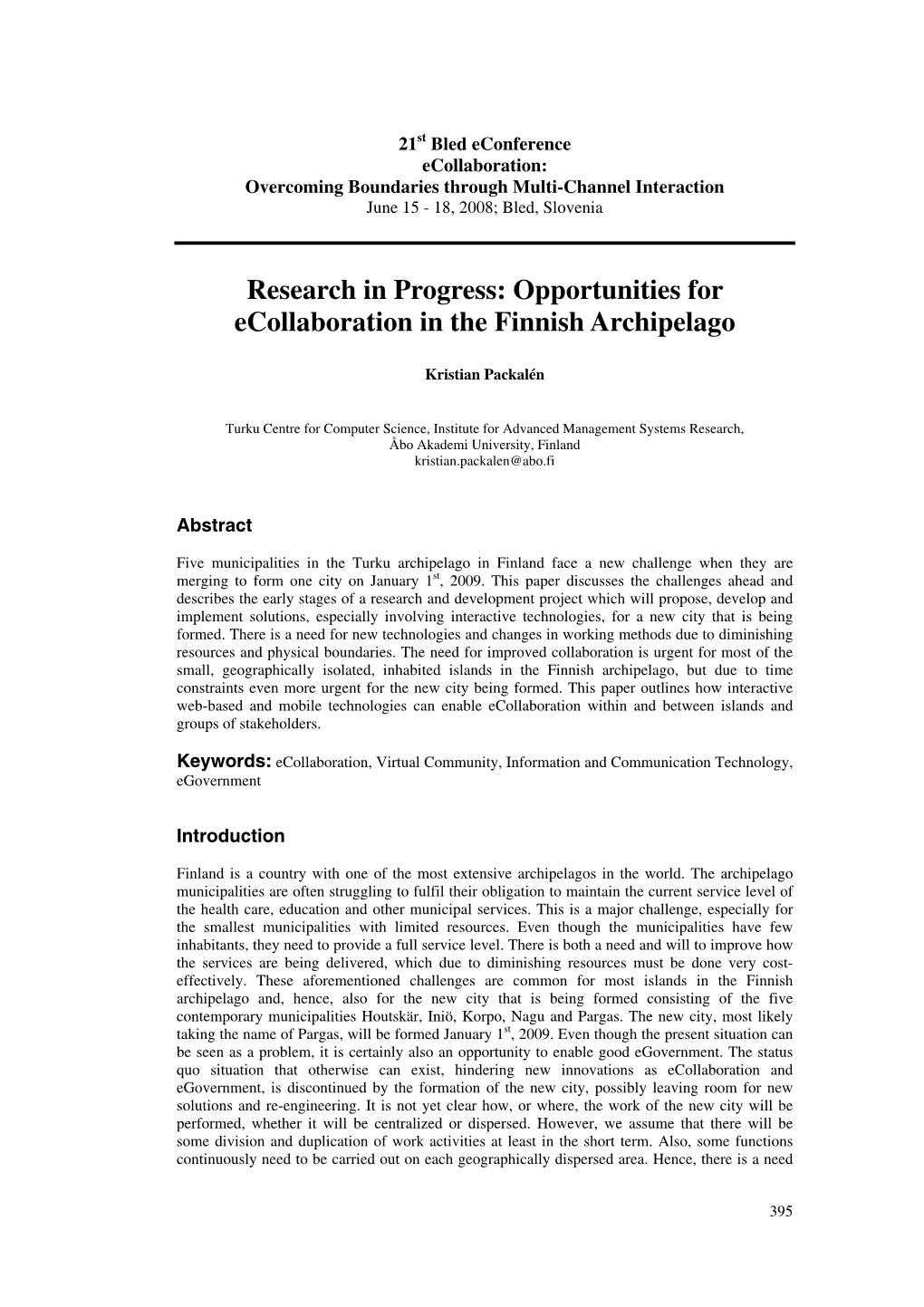 Opportunities for Ecollaboration in the Finnish Archipelago