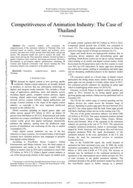Competitiveness of Animation Industry: the Case of Thailand T