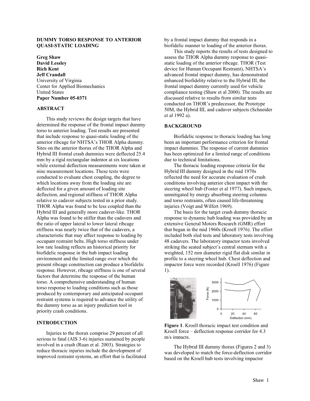 Dummy Torso Response to Anterior Quasi-Static Loading