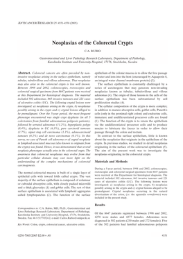 Neoplasias of the Colorectal Crypts