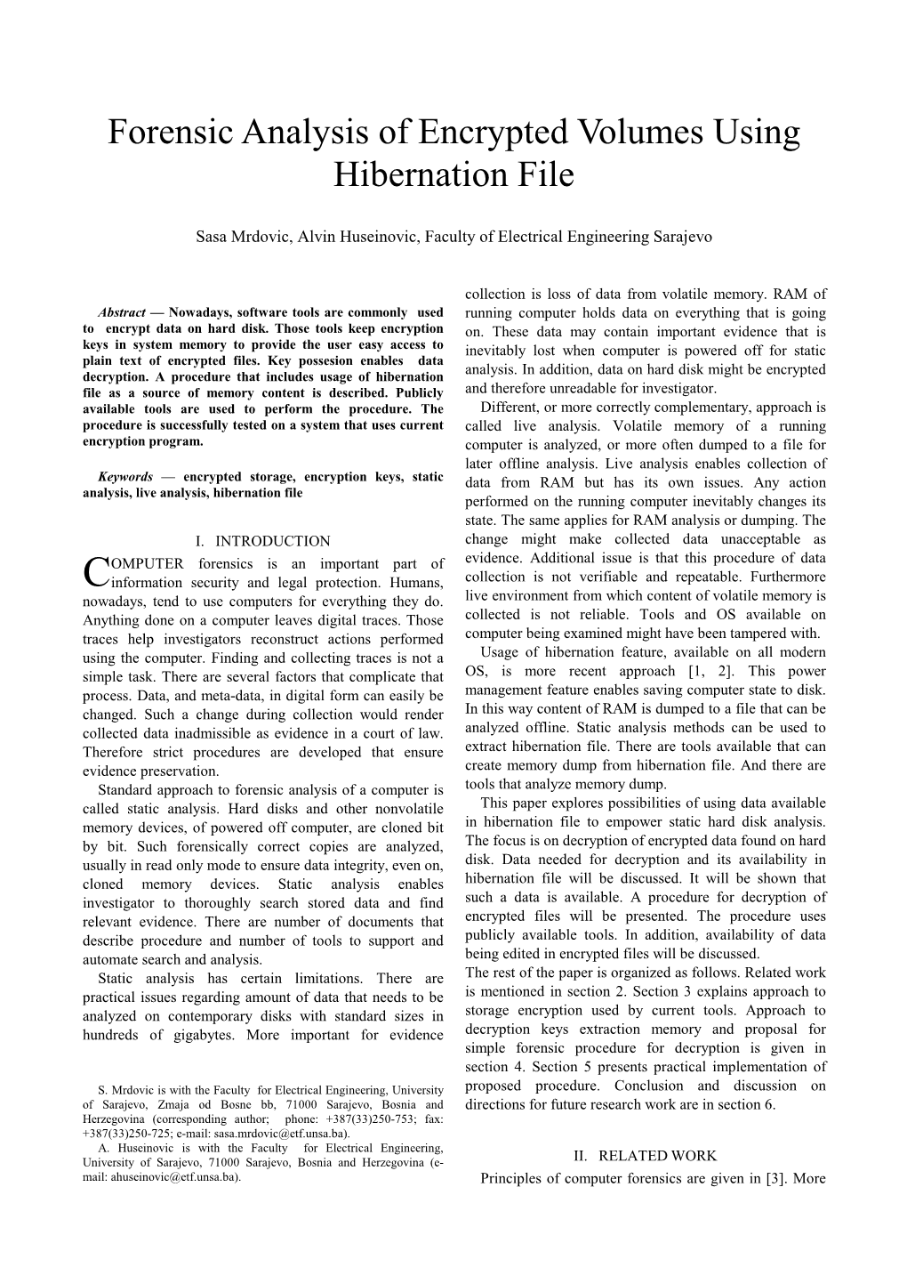 Forensic Analysis of Encrypted Volumes Using Hibernation File