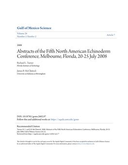 Abstracts of the Fifth North American Echinoderm Conference, Melb