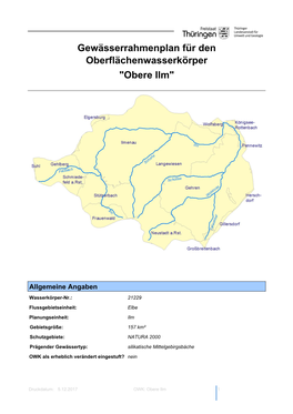 Gewässerrahmenplan Für Den Oberflächenwasserkörper "Obere Ilm"