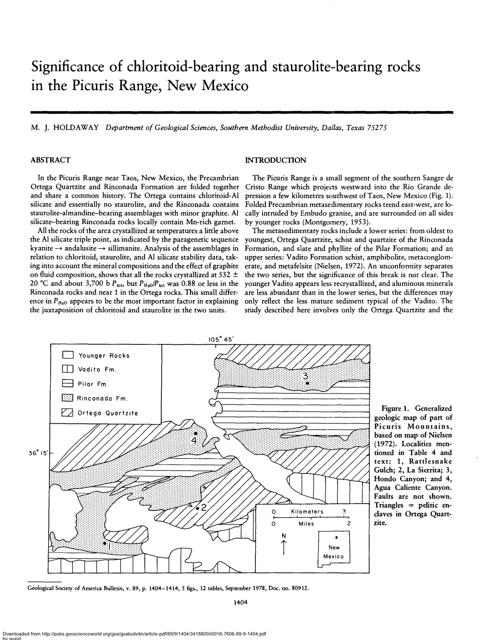 Significance of Chloritoid-Bearing and Staurolite-Bearing Rocks in the Picuris Range, New Mexico