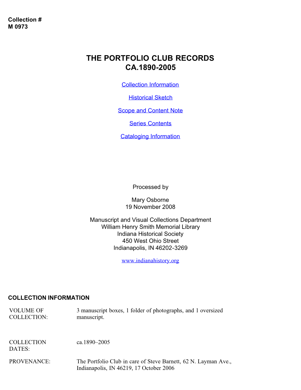 The Portfolio Club Records, Ca. 1890-2005