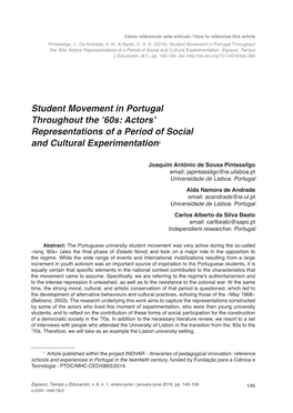 Student Movement in Portugal Throughout the ’60S: Actors’ Representations of a Period of Social and Cultural Experimentation
