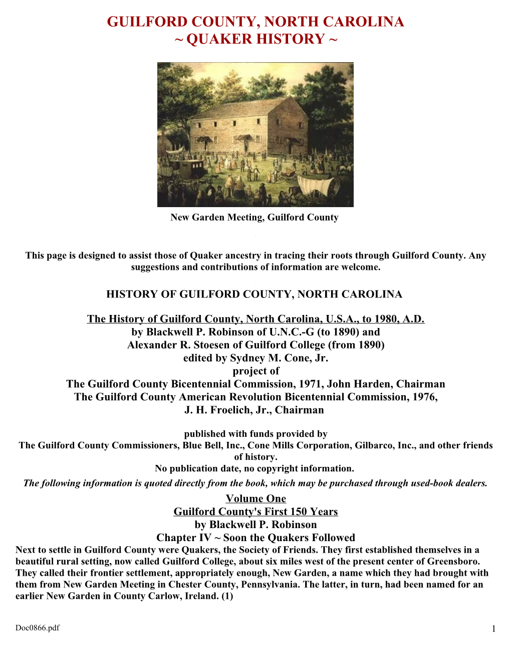 Guilford County, North Carolina ~ Quaker History ~ - DocsLib