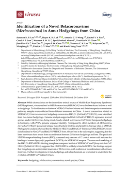 Identification of a Novel Betacoronavirus (Merbecovirus) in Amur Hedgehogs from China