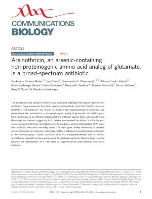 Arsinothricin, an Arsenic-Containing Non-Proteinogenic Amino Acid Analog of Glutamate, Is a Broad-Spectrum Antibiotic