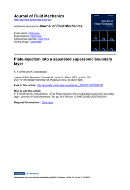 Journal of Fluid Mechanics Plateinjection Into a Separated