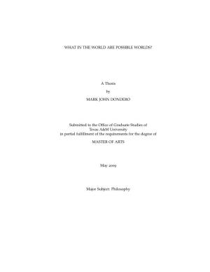 WHAT in the WORLD ARE POSSIBLE WORLDS? a Thesis by MARK JOHN DONDERO Submitted to the Office of Graduate Studies of Texas A&
