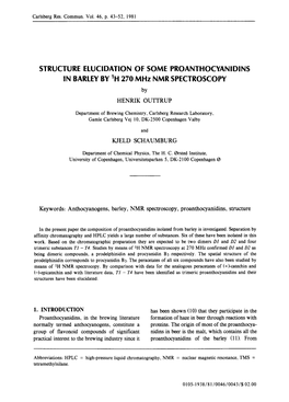 STRUCTURE ELUCIDATION of SOME PROANTHOCYANIDINS in BARLEY by 1H 270 Mhz NMR SPECTROSCOPY By