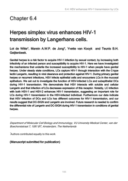Chapter 6.4 Herpes Simplex Virus Enhances HIV-1 Transmission By