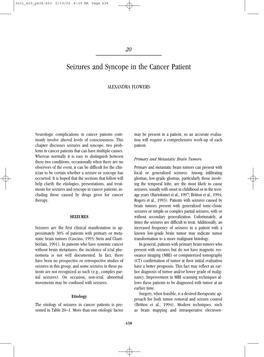 Seizures and Syncope in the Cancer Patient