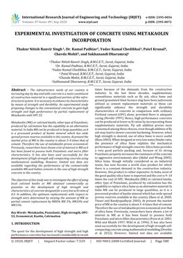 Experimental Investigation of Concrete Using Metakaolin Incorporation