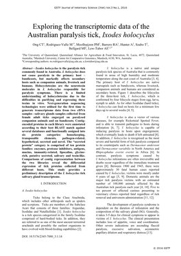 Exploring the Transcriptomic Data of the Australian Paralysis Tick, Ixodes Holocyclus