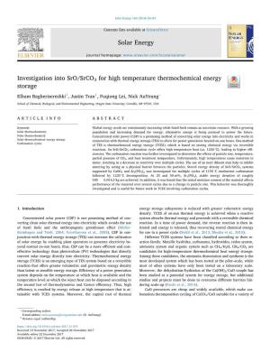 Investigation Into Sro/Srco3 for High Temperature Thermochemical Energy Storage
