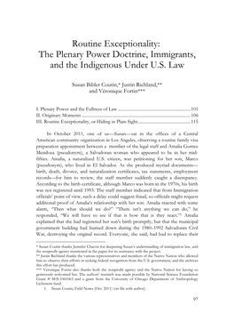 Routine Exceptionality: the Plenary Power Doctrine, Immigrants, and the Indigenous Under U.S